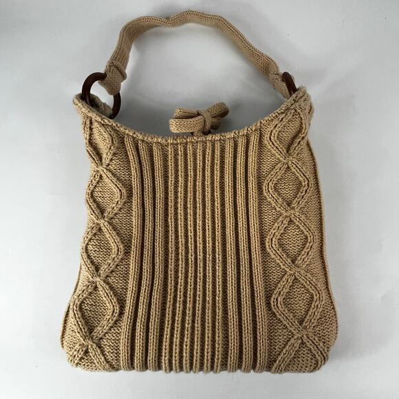 Reversible Sweater Purse Satchel Plaid Knit Wood Winter Cozy Fall Accessory Bag - Picture 3 of 10